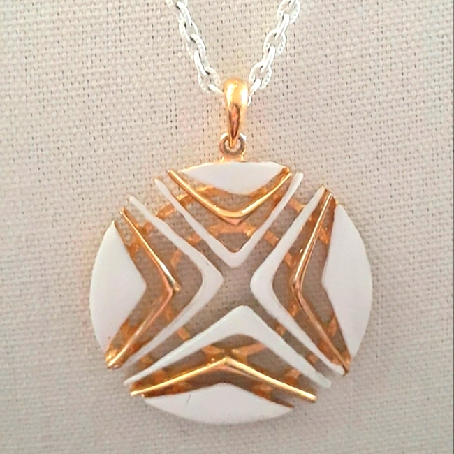 Vtg Modernist White Enamel Roget Necklace